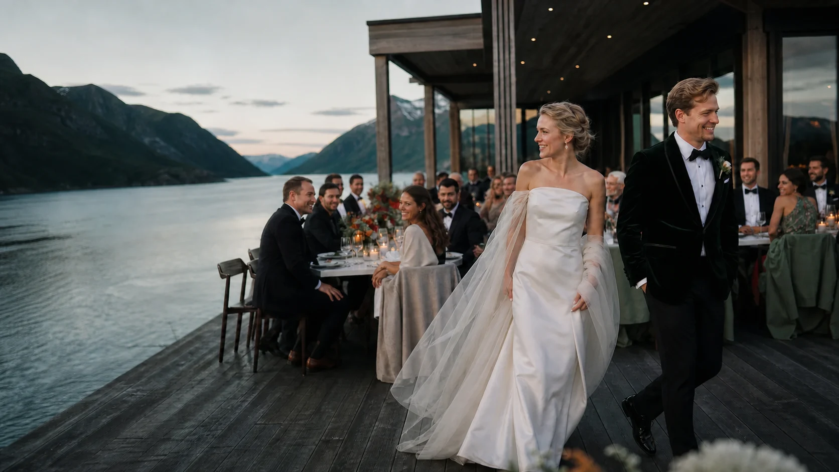 Bryllupsfeiring ved en nordnorsk fjord i sommerlyset