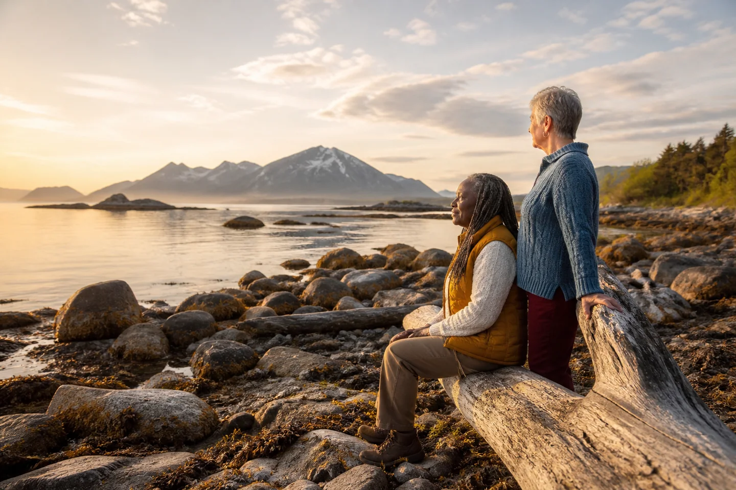 Older couple sharing a candid summer moment on the Tromsø coast