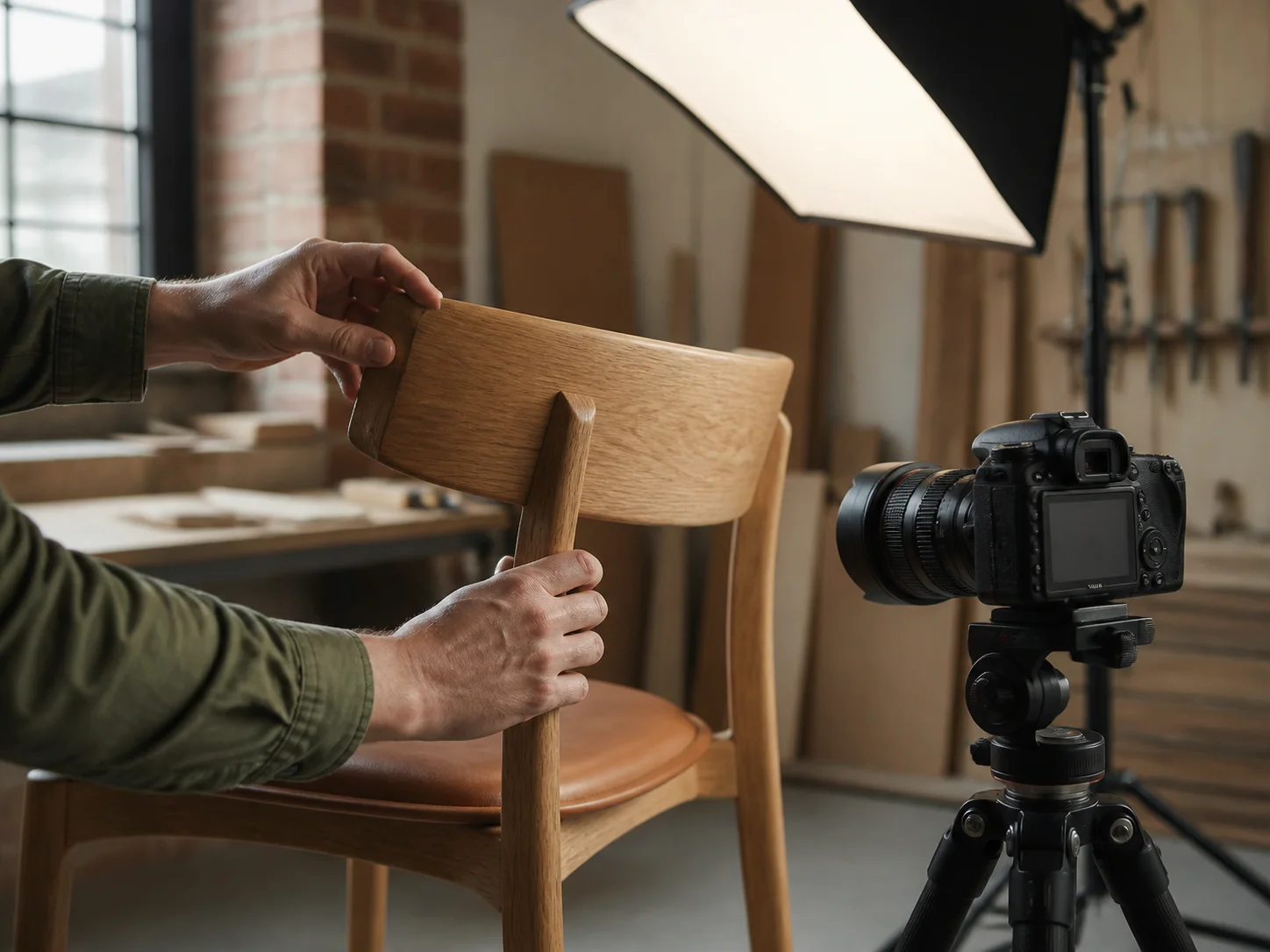 Produktfotograf i Trondheim fotograferer norsk møbeldesign i et verksted